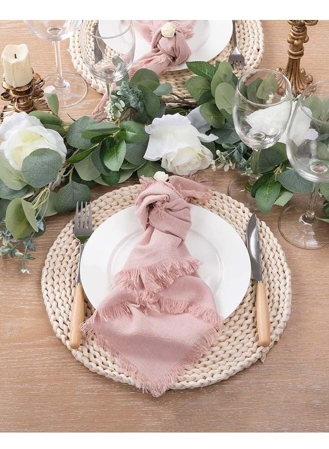 Forest Home Cotton Linen Cloth Napkin, 12 Pcs Handmade Cloth Napkin with Fringe, 17 x 17" Soft Cloth Dinner Wedding Napkin Square Rustic Fringe Napkin for Dinners, Parties, Weddings, Dusty PinkWedding - Image 5